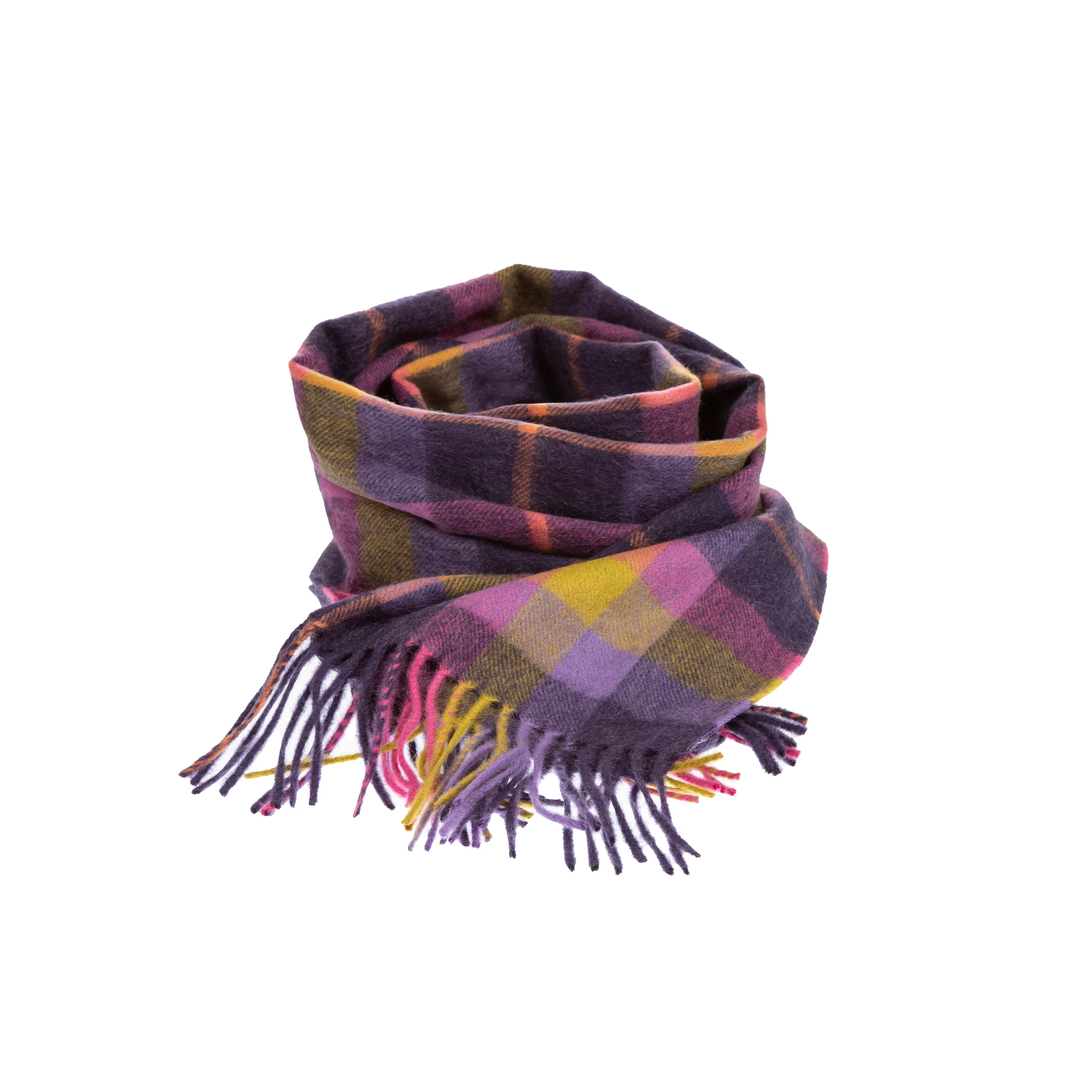 100% Cashmere Wide Tartan Scarf Galaxy Plaid Fuchsia