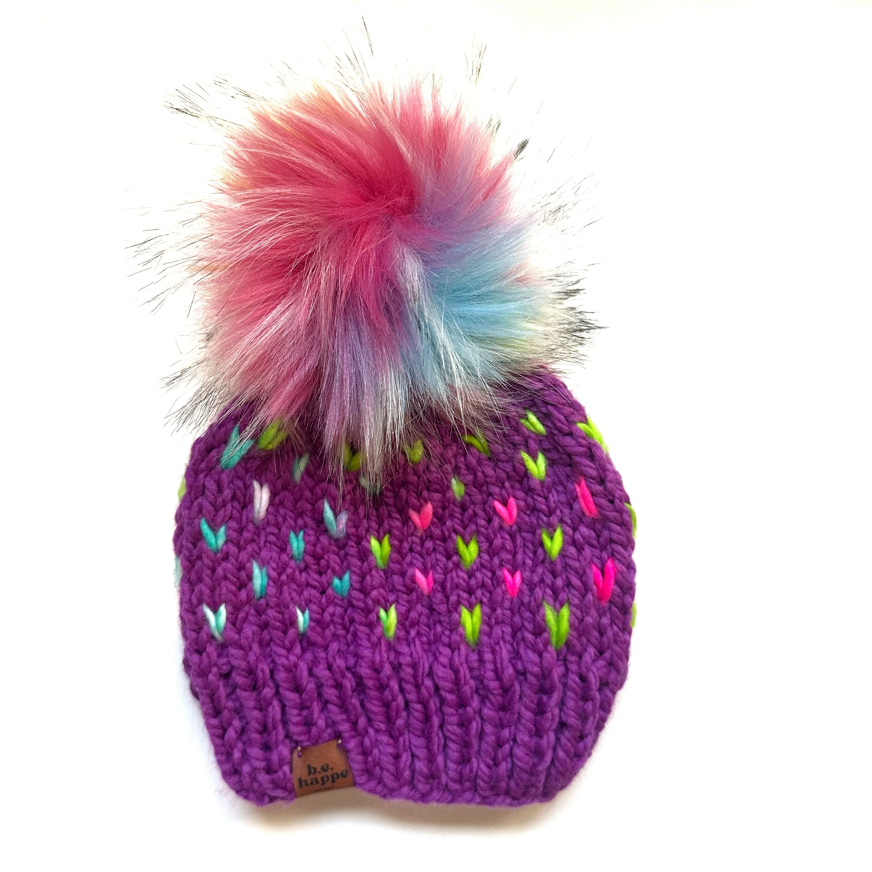 3-6 month Knit Hearts Pom Hat | Lollipop Rainbow