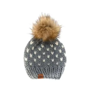 6-12 month Baby Knit Heart Pom Hat | Slate   Off White