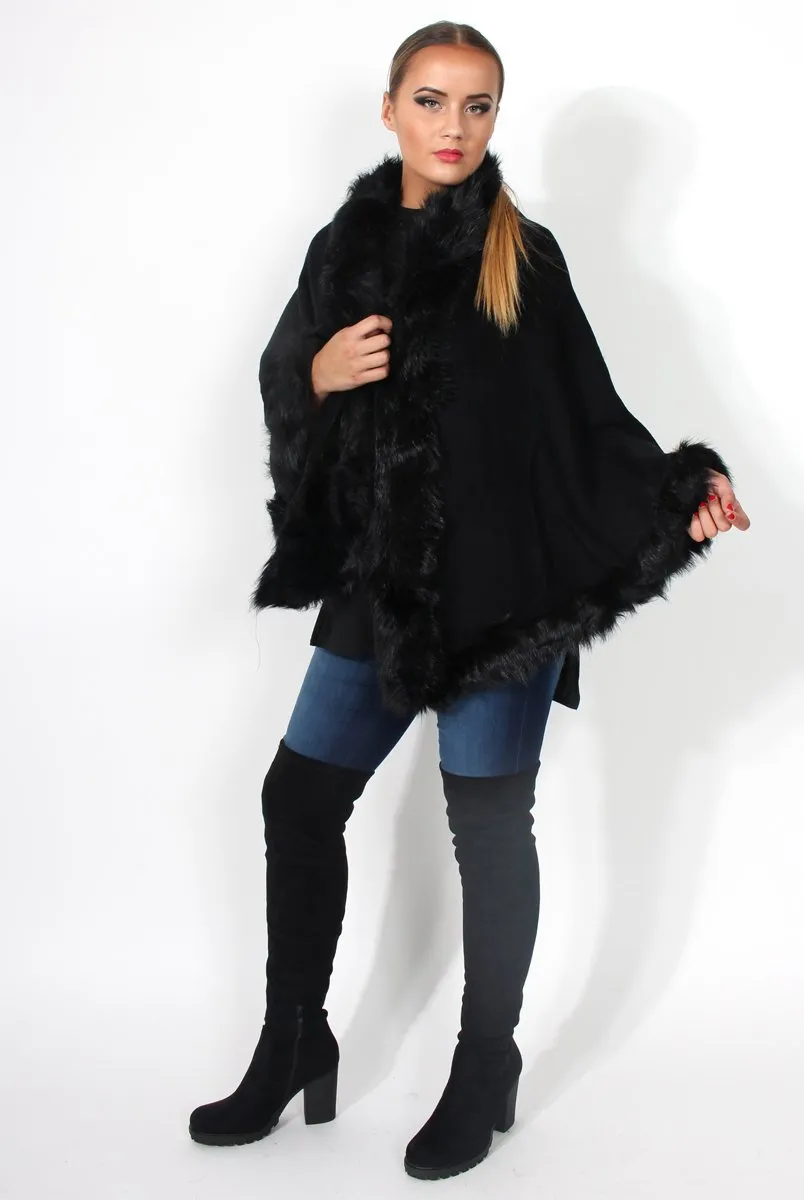 Alena Black Faux Fur Over The Shoulder Jacket