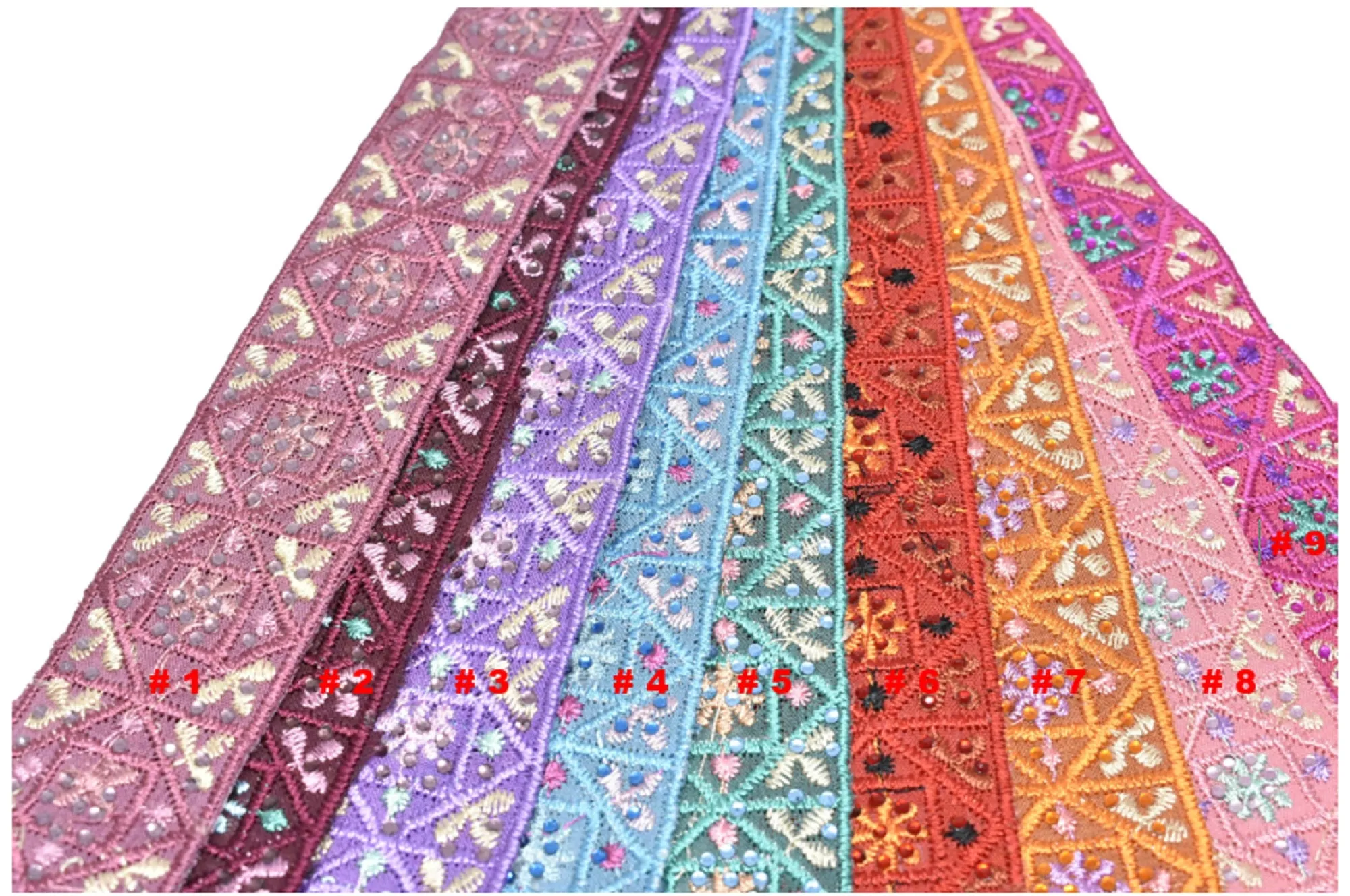 Assorted Colorful Embroidered Indian Trim 1.25" -1 Yard