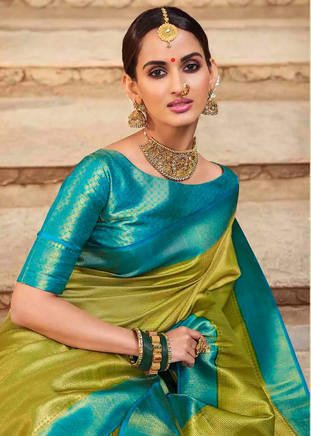 Avocado Green Woven Kanjivaram Silk Saree