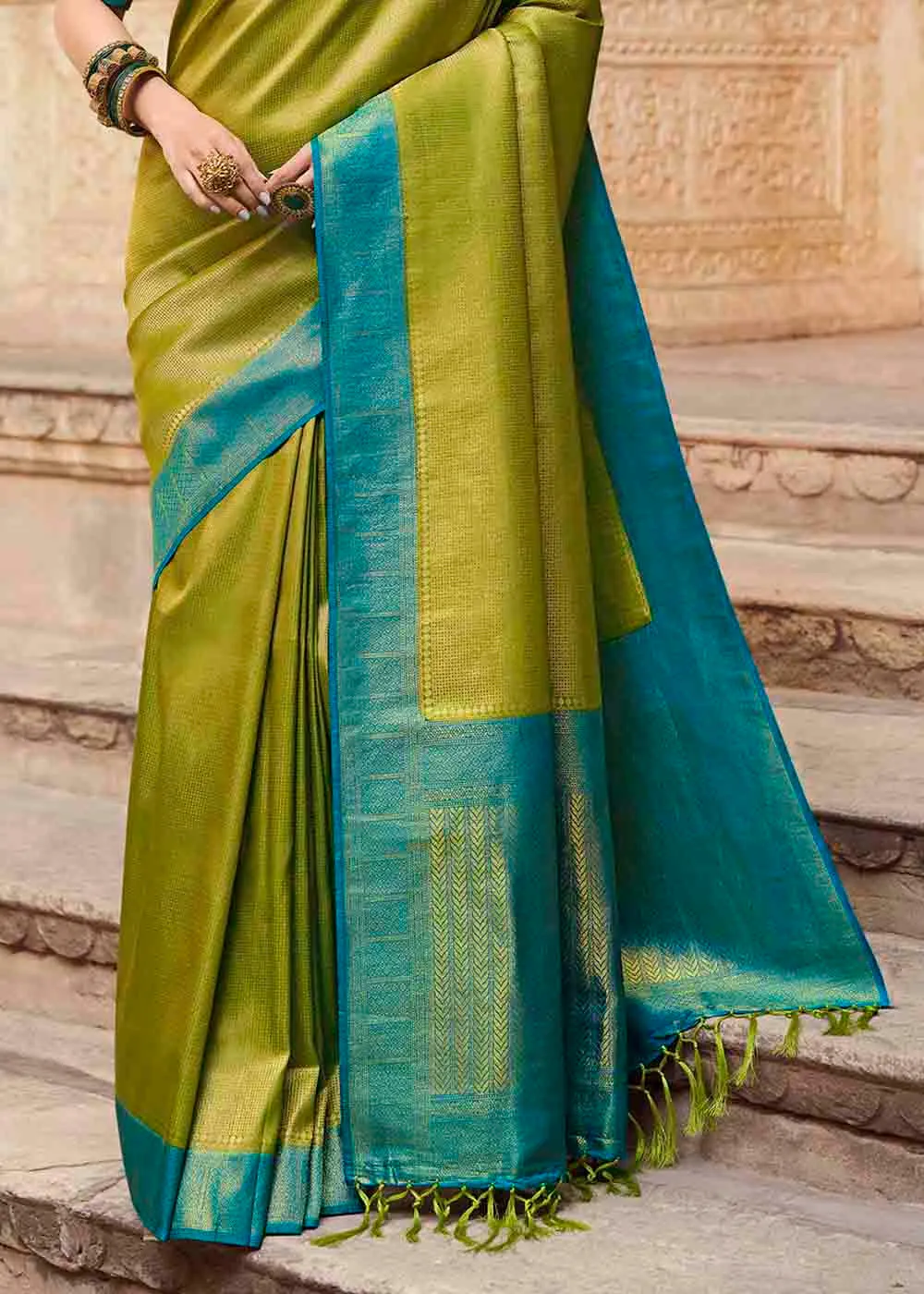 Avocado Green Woven Kanjivaram Silk Saree