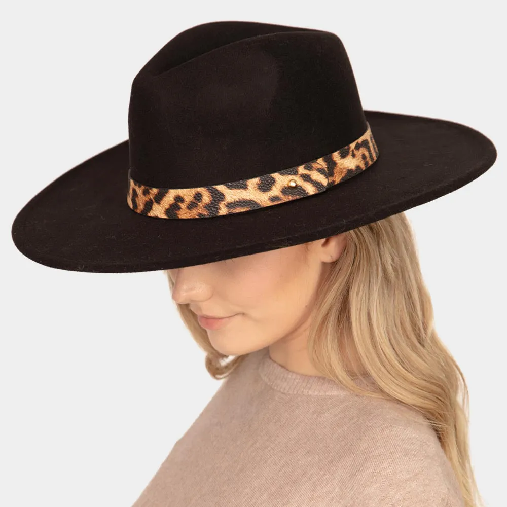 Black Fedora with Cheetah Print Embellished Belt