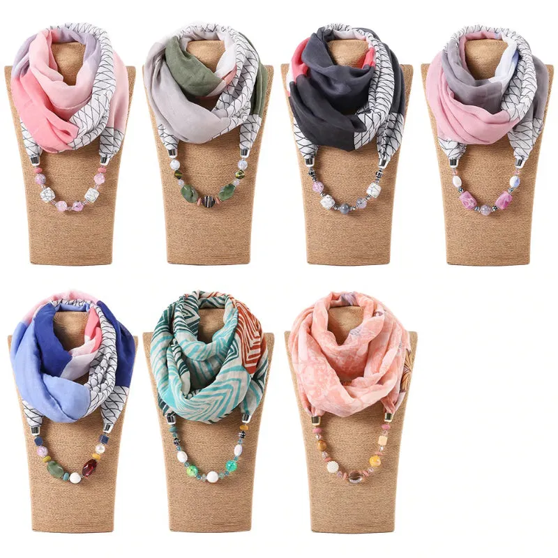 Bohemian Style Wrap Beads Pendant Necklace Scarf