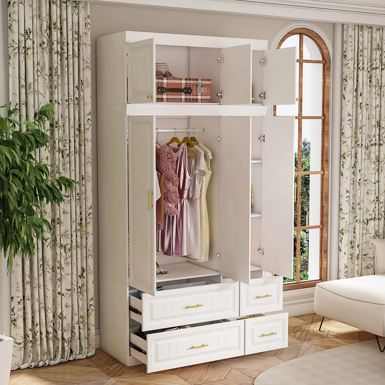 Clothes Closet Storage Cabinet with Metal Handles for Small Spaces