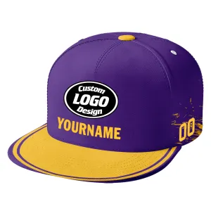 Custom Purple Yellow Minnesota Hat Sport Design Cap Stitched Adjustable Personalized PR067B-D020261-17