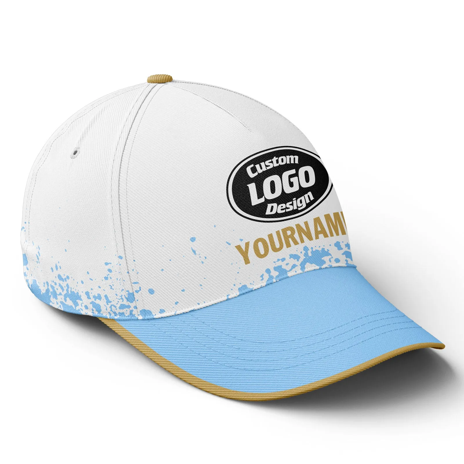 Custom White Blue Hat Sport Design Cap Stitched Adjustable Personalized YW061-D020231-10