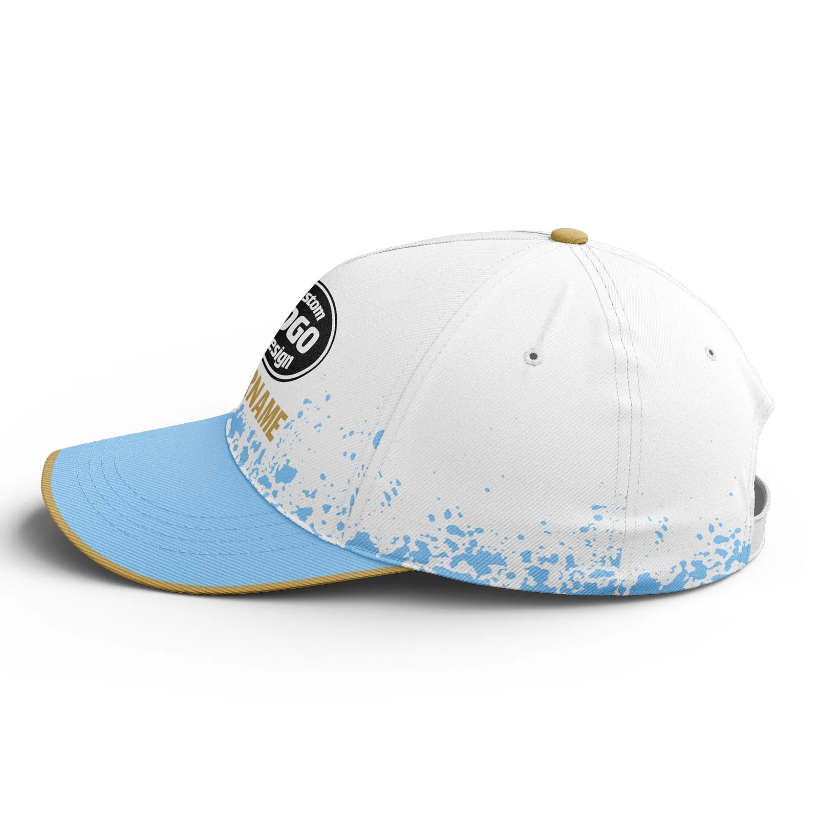 Custom White Blue Hat Sport Design Cap Stitched Adjustable Personalized YW061-D020231-10