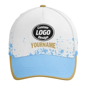 Custom White Blue Hat Sport Design Cap Stitched Adjustable Personalized YW061-D020231-10