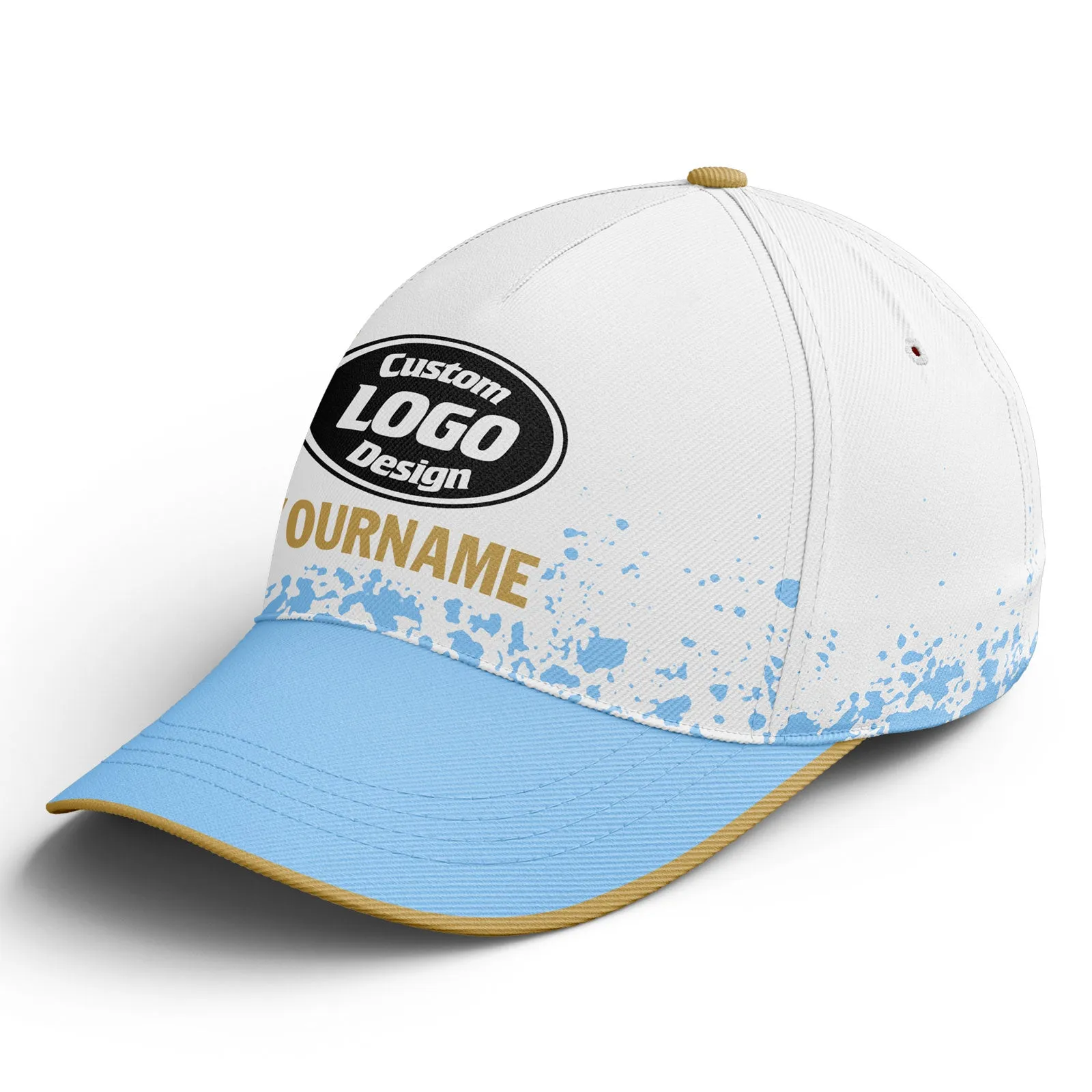 Custom White Blue Hat Sport Design Cap Stitched Adjustable Personalized YW061-D020231-10