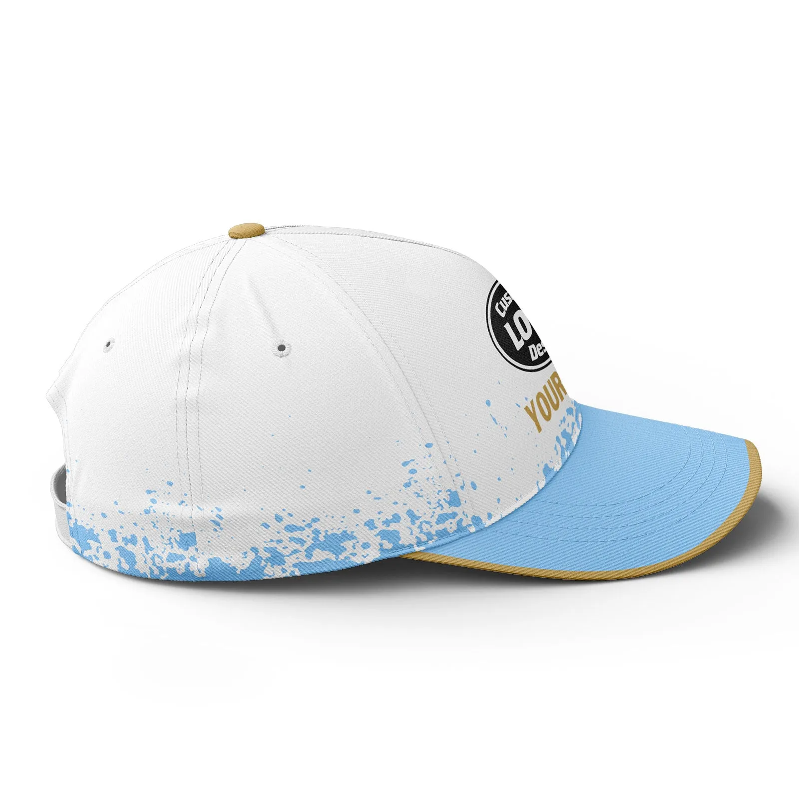 Custom White Blue Hat Sport Design Cap Stitched Adjustable Personalized YW061-D020231-10