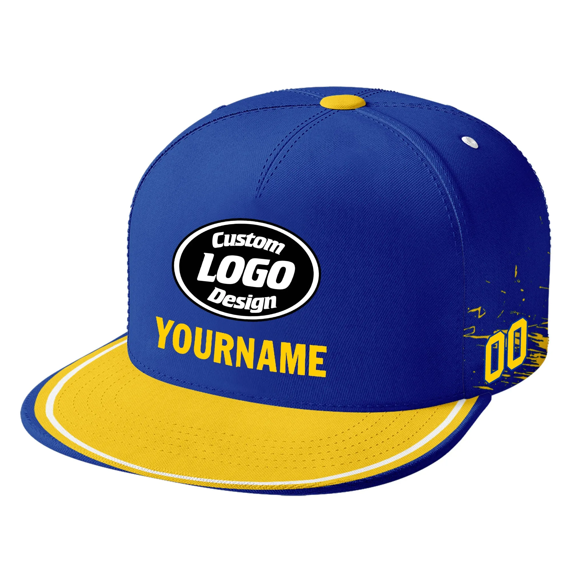 Custom Yellow Blue Los Angeles Hat Sport Design Cap Stitched Adjustable Personalized PR067B-D020261-15