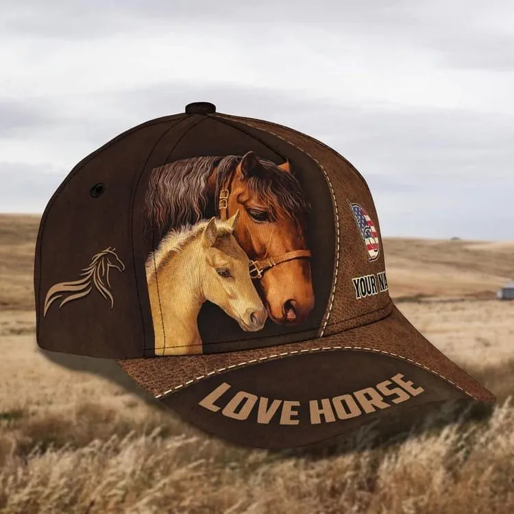 Customized Brown Horse Cap, 3D Baseball Cap Brown Horse Hat for Man