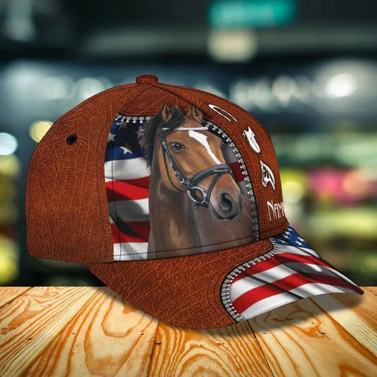 Customized Brown Horse Cap, 3D Baseball Cap Brown Horse Hat for Man