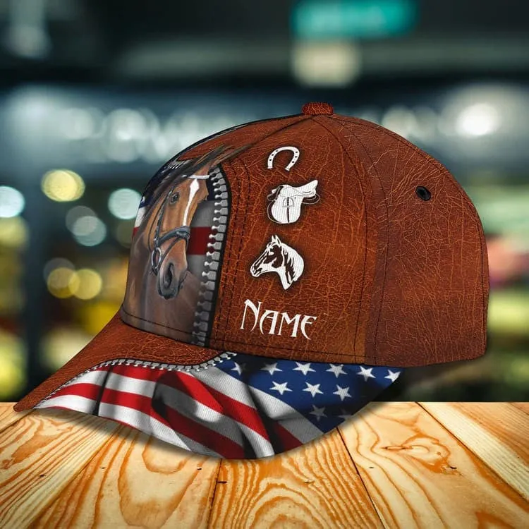 Customized Brown Horse Cap, 3D Baseball Cap Brown Horse Hat for Man