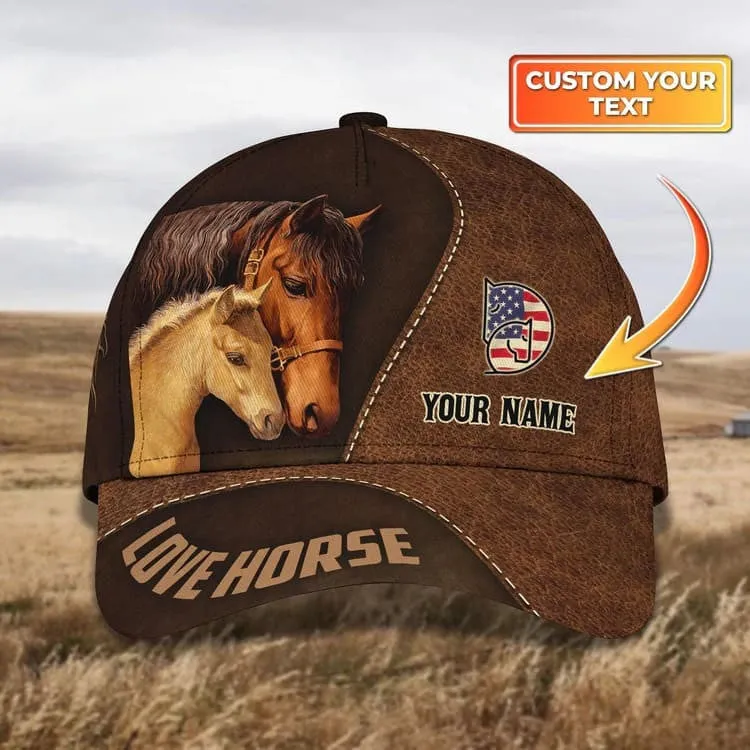 Customized Brown Horse Cap, 3D Baseball Cap Brown Horse Hat for Man