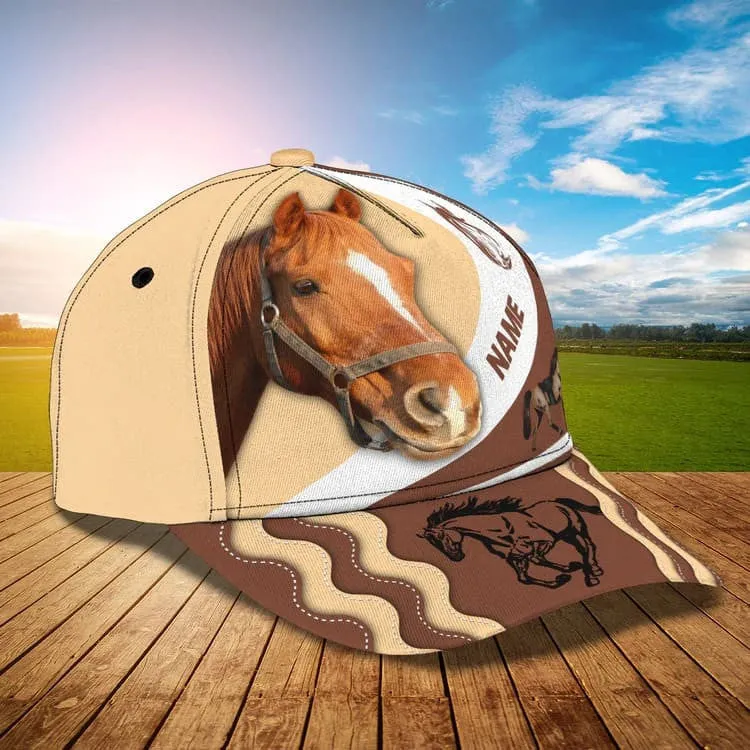 Customized Brown Horse Cap, 3D Baseball Cap Brown Horse Hat for Man