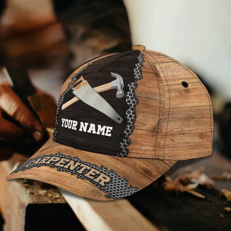 Customized Carpentry Logo 3D Vintage Cap for Man Who loves Carpentry, Carpenter Hat Gift for Daddy