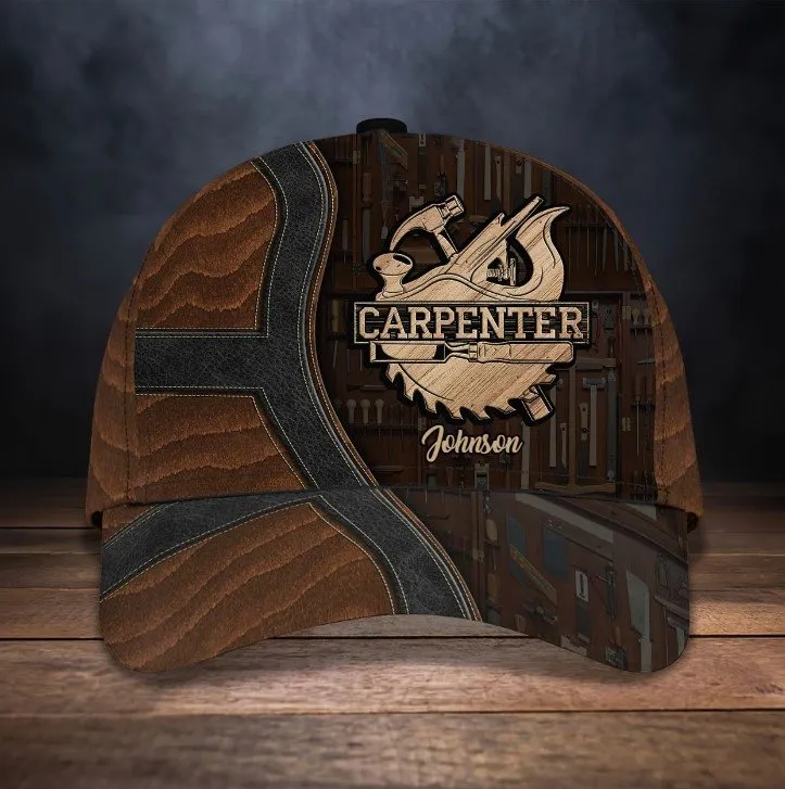 Customized Carpentry Logo 3D Vintage Cap for Man Who loves Carpentry, Carpenter Hat Gift for Daddy