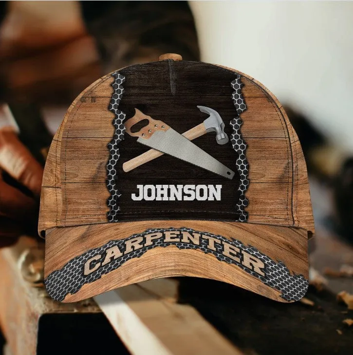 Customized Carpentry Logo 3D Vintage Cap for Man Who loves Carpentry, Carpenter Hat Gift for Daddy