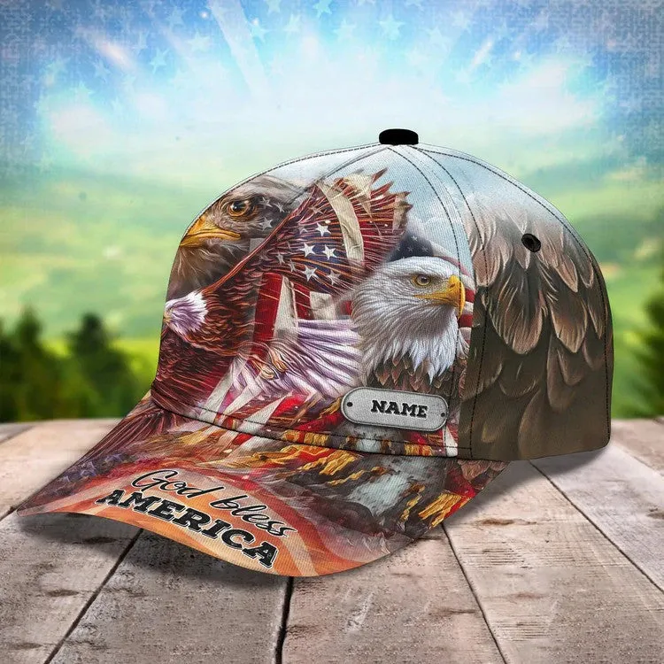 Customized Eagle Jesus Hat, Cross God Bless American Baseball Cap for Veteran Dad