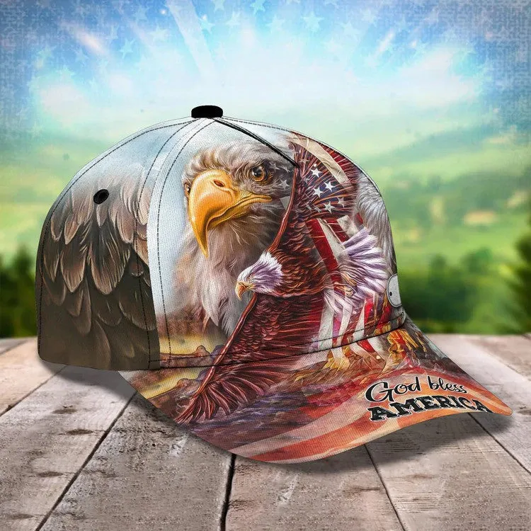 Customized Eagle Jesus Hat, Cross God Bless American Baseball Cap for Veteran Dad