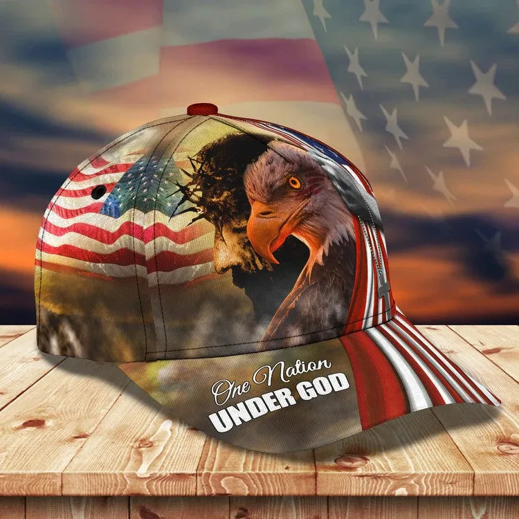 Customized Eagle Jesus Hat, Cross God Bless American Baseball Cap for Veteran Dad