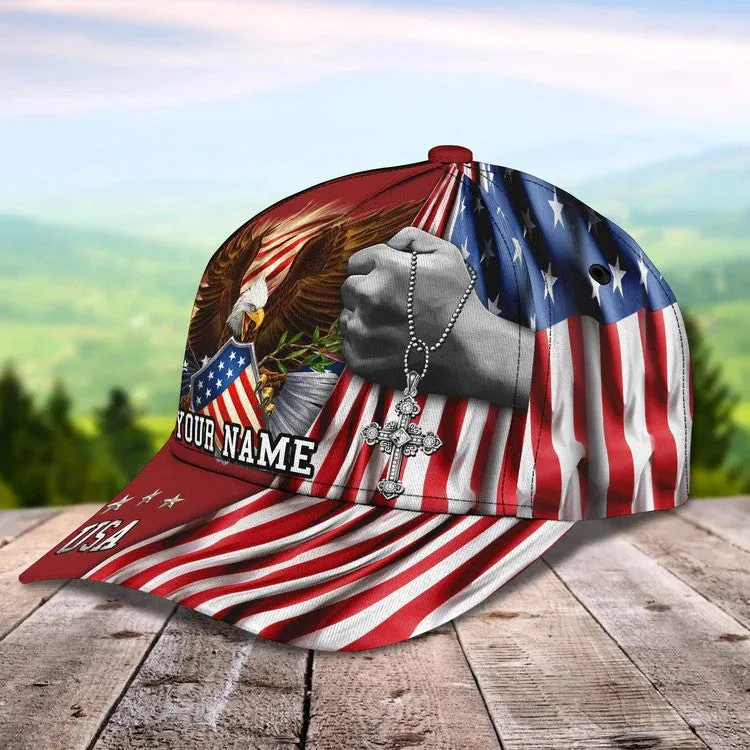 Customized Eagle Jesus Hat, Cross God Bless American Baseball Cap for Veteran Dad