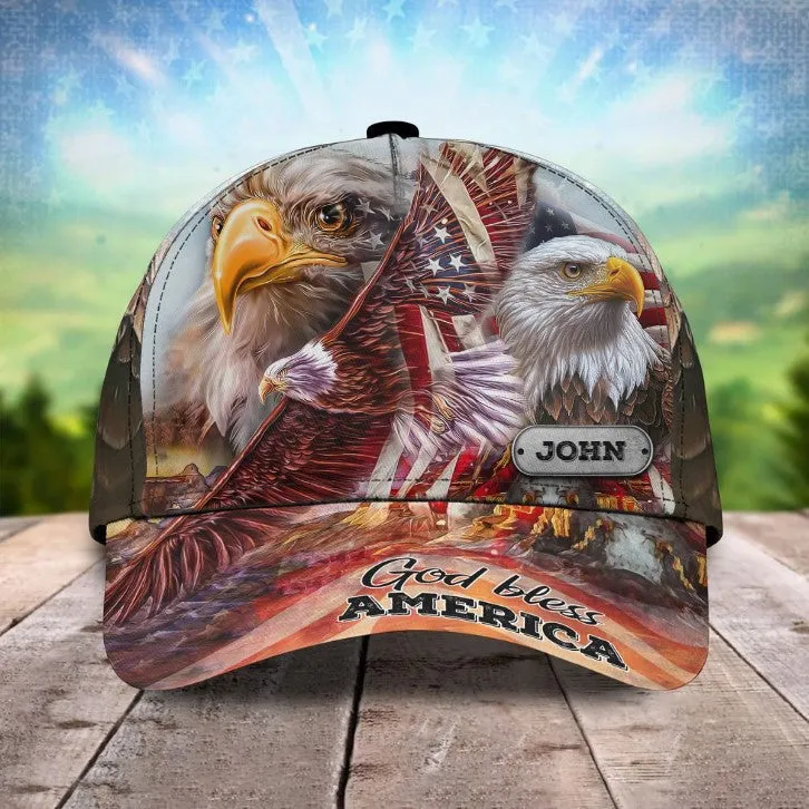 Customized Eagle Jesus Hat, Cross God Bless American Baseball Cap for Veteran Dad