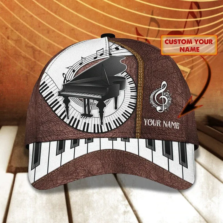 Customized Piano 3D Baseball Cap for Girl, Leather Pattern Piano Hat for Girlfriend, Hat for Pianist