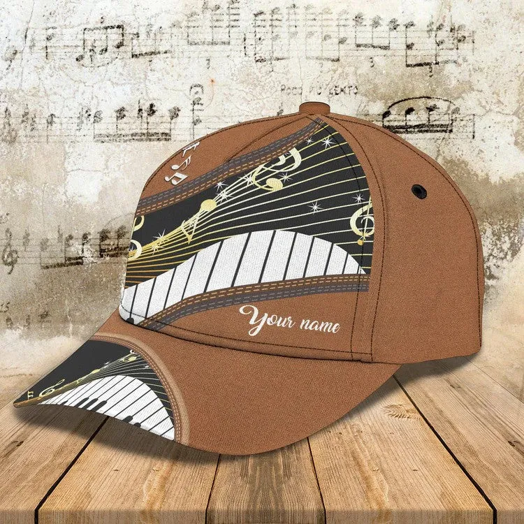 Customized Piano 3D Baseball Cap for Girl, Leather Pattern Piano Hat for Girlfriend, Hat for Pianist