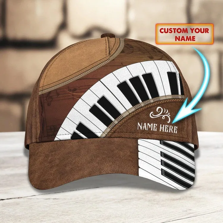 Customized Piano 3D Baseball Cap for Girl, Leather Pattern Piano Hat for Girlfriend, Hat for Pianist