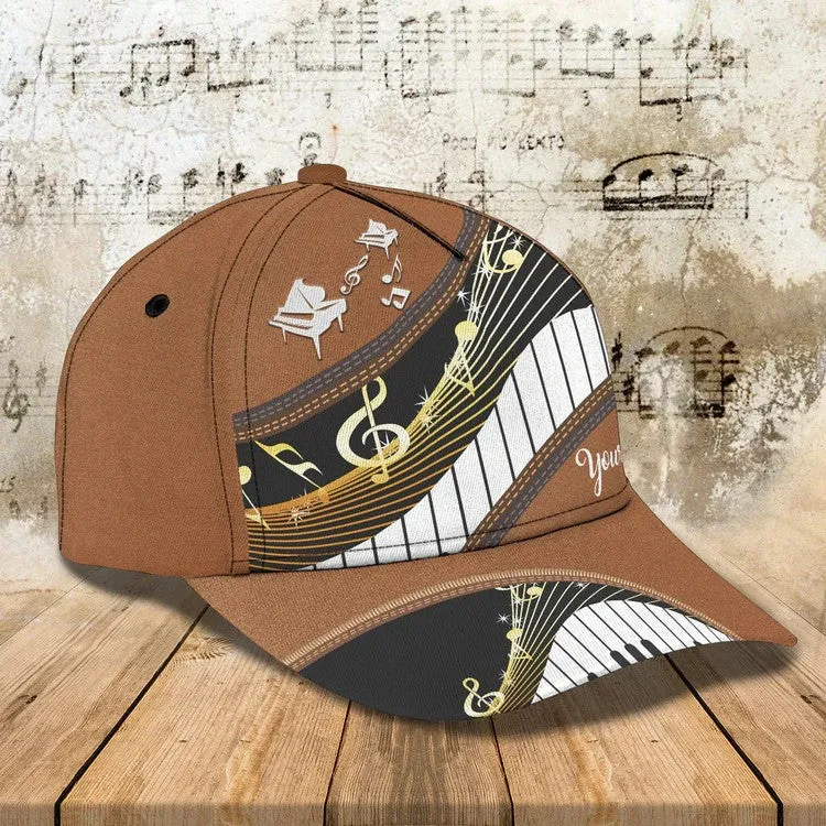 Customized Piano 3D Baseball Cap for Girl, Leather Pattern Piano Hat for Girlfriend, Hat for Pianist