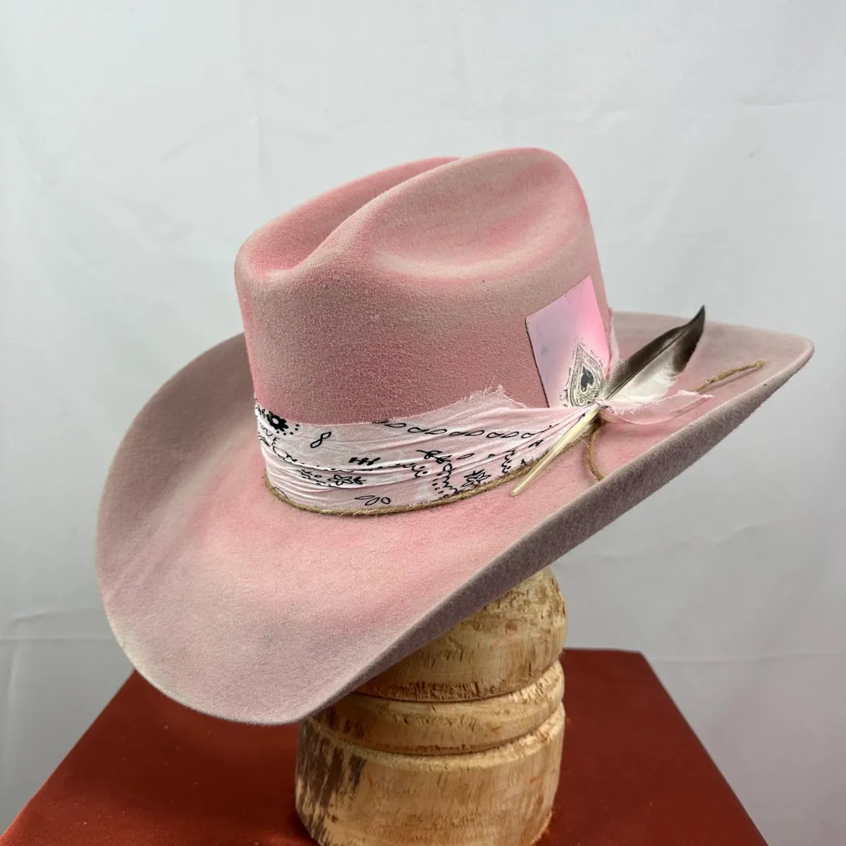 Distressed Fedora Adorned With Scarf Feather And Rope