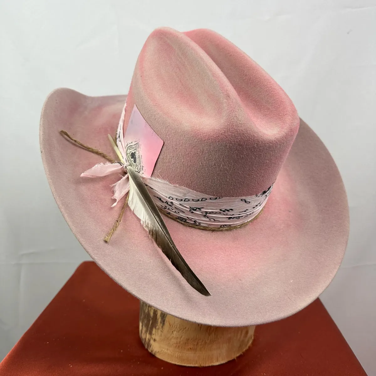 Distressed Fedora Adorned With Scarf Feather And Rope