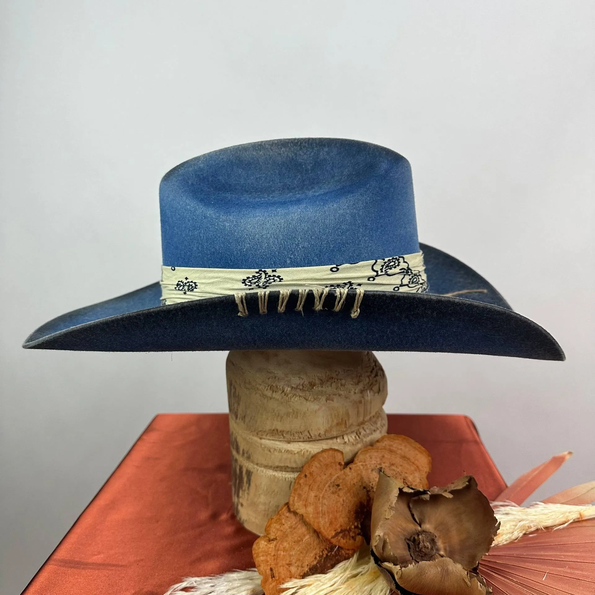 Distressed Fedora Adorned With Scarf Feather And Rope