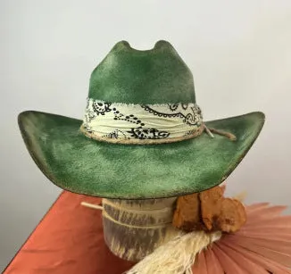 Distressed Fedora Adorned With Scarf Feather And Rope