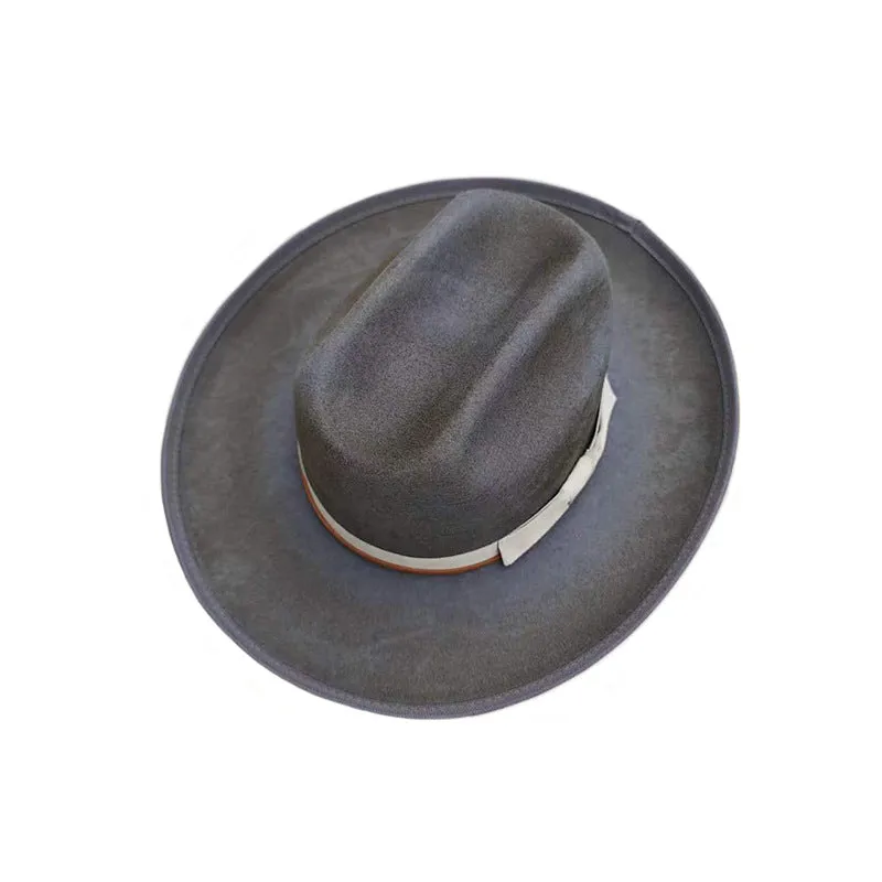 Distressed Fedora in Dark Brown with Red Band around the Edge Tied with White Cord