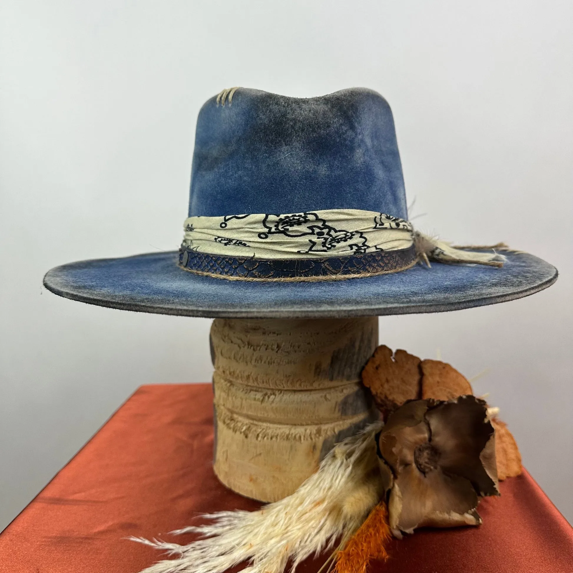 Distressed Fedora Road Warrior Denim Blue