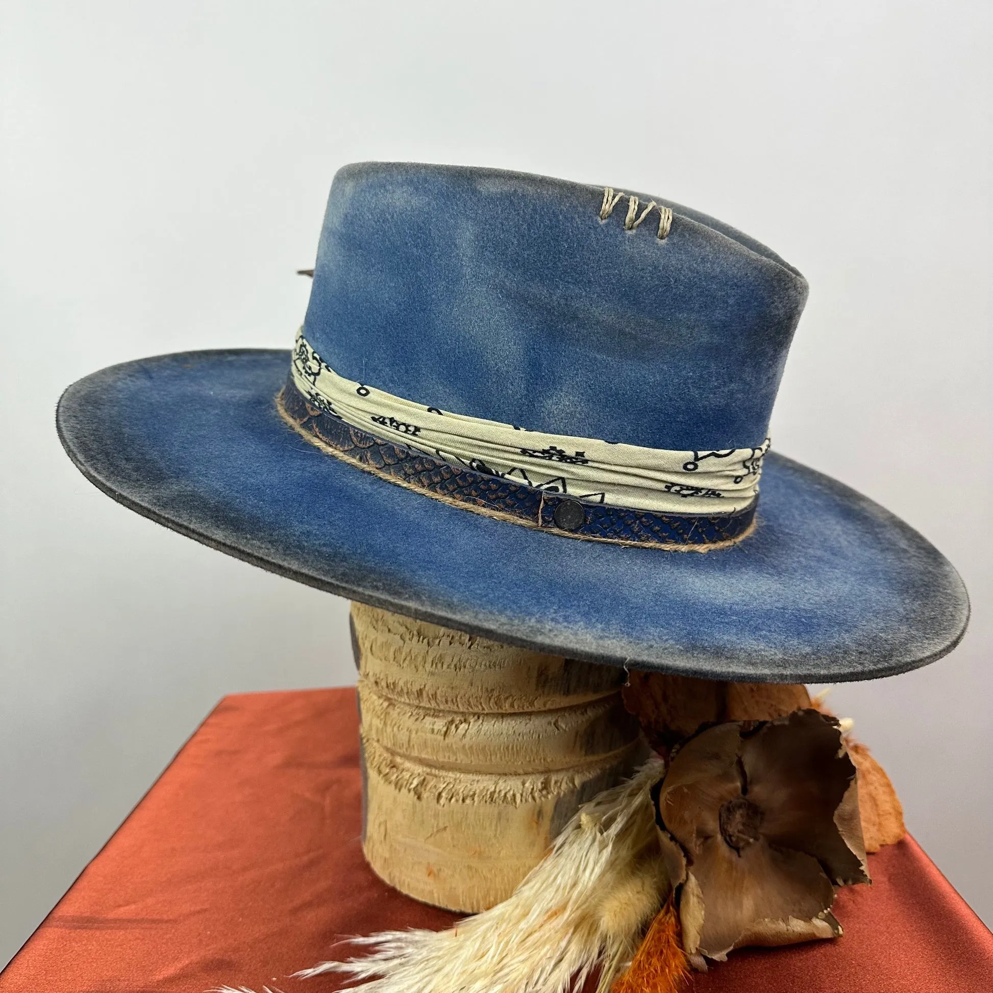 Distressed Fedora Road Warrior Denim Blue