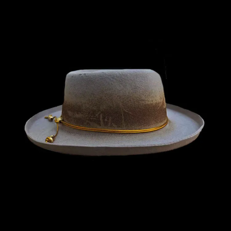 Distressed Fedora with Gold Rope and Metal Accents