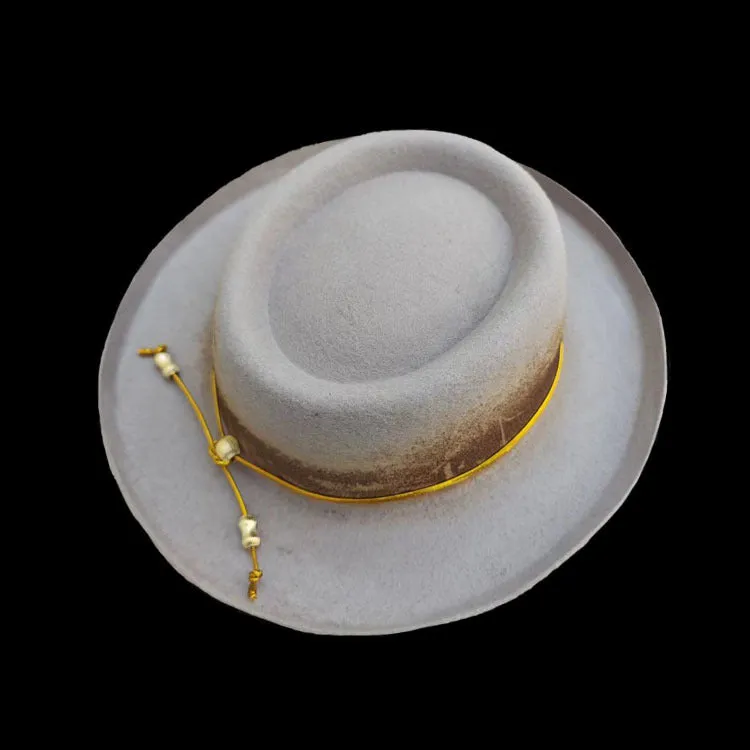 Distressed Fedora with Gold Rope and Metal Accents