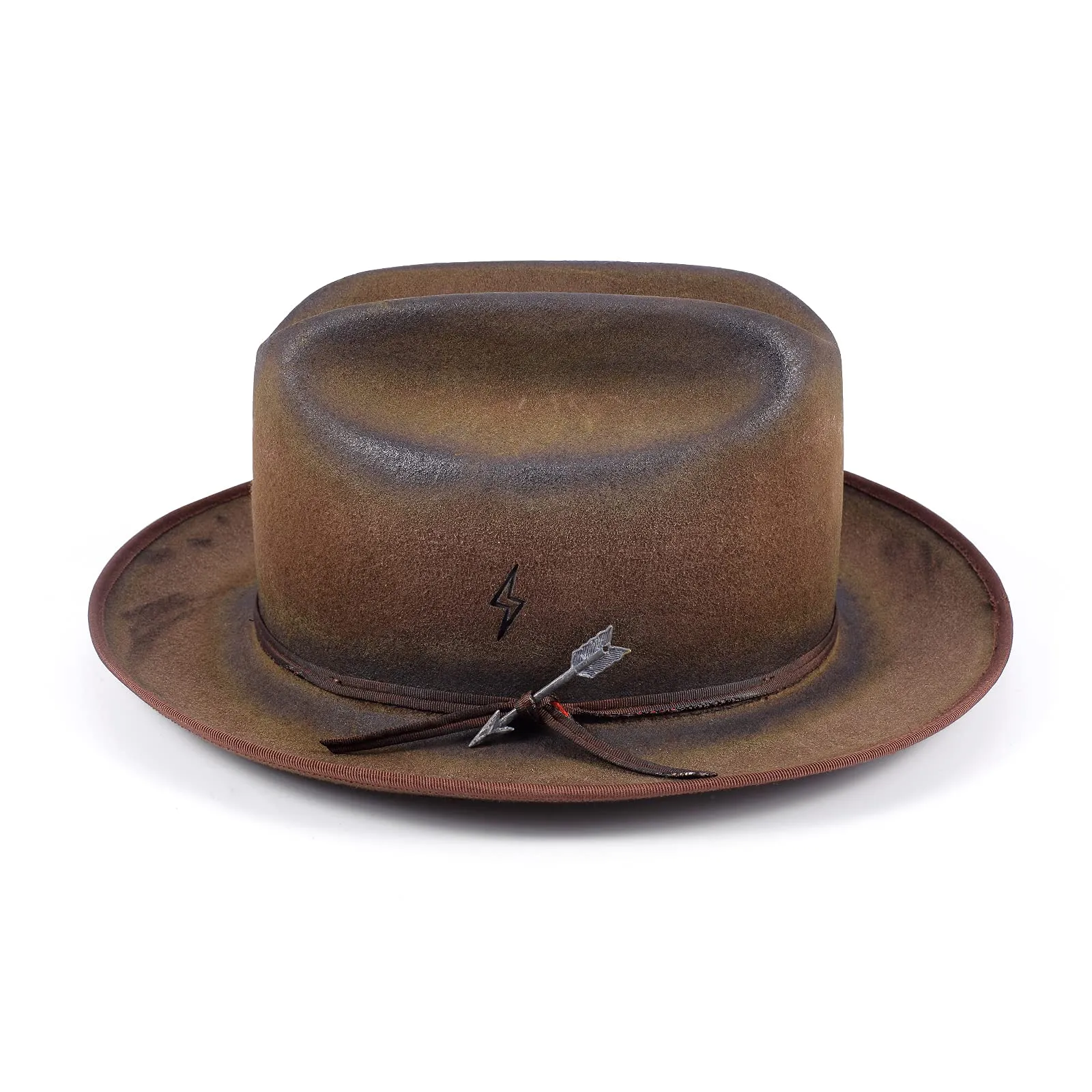 Distressed Finish Arrow Sign Felt Fedora Hat