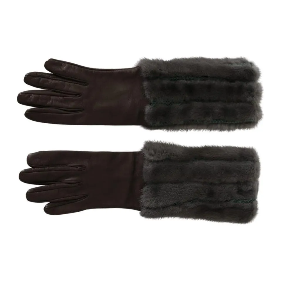 Dolce & Gabbana Elegant Mid-Arm Leather Gloves in Brown