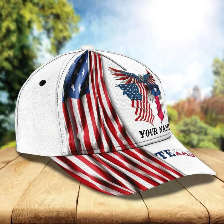 Eagle Texas Pride Personalized Name cap, Texas Eagle American Flag Hat for Husband