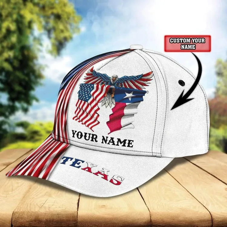 Eagle Texas Pride Personalized Name cap, Texas Eagle American Flag Hat for Husband