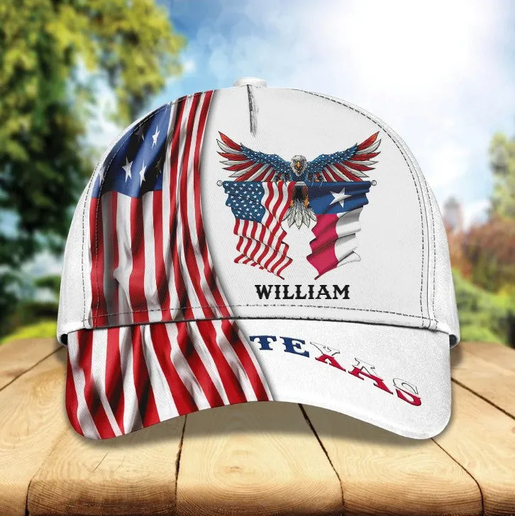 Eagle Texas Pride Personalized Name cap, Texas Eagle American Flag Hat for Husband