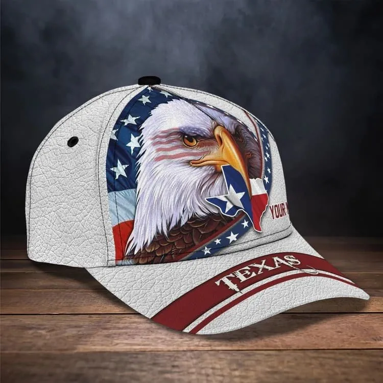 Eagle Texas Pride Personalized Name cap, Texas Eagle American Flag Hat for Husband