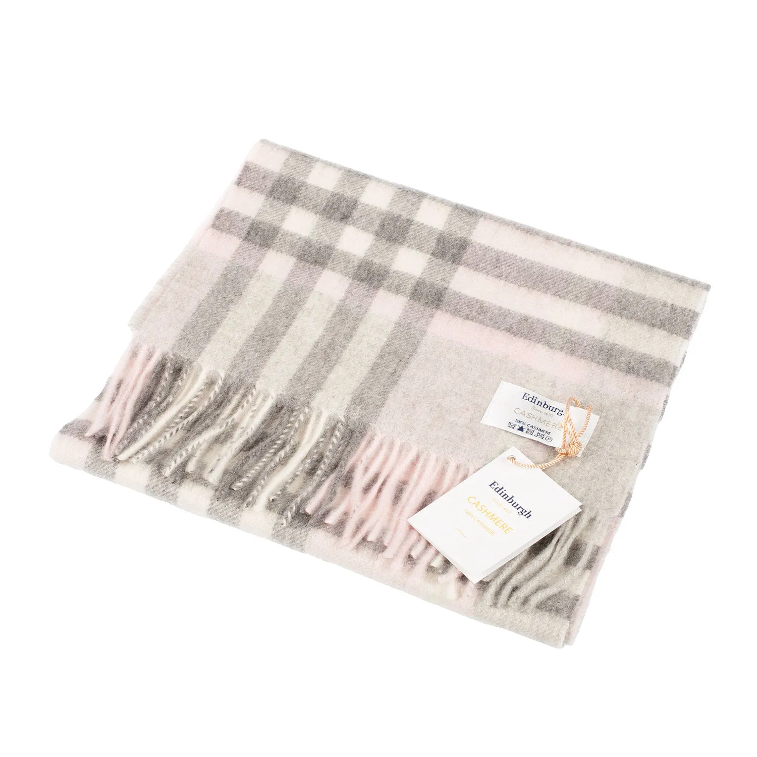 Edinburgh Cashmere Scarf  Chequer Tartan - Pink/Grey